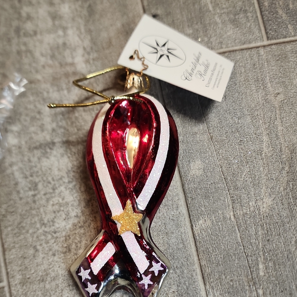 Christopher Radko Patriotic Ribbon Ornament with Gold Star